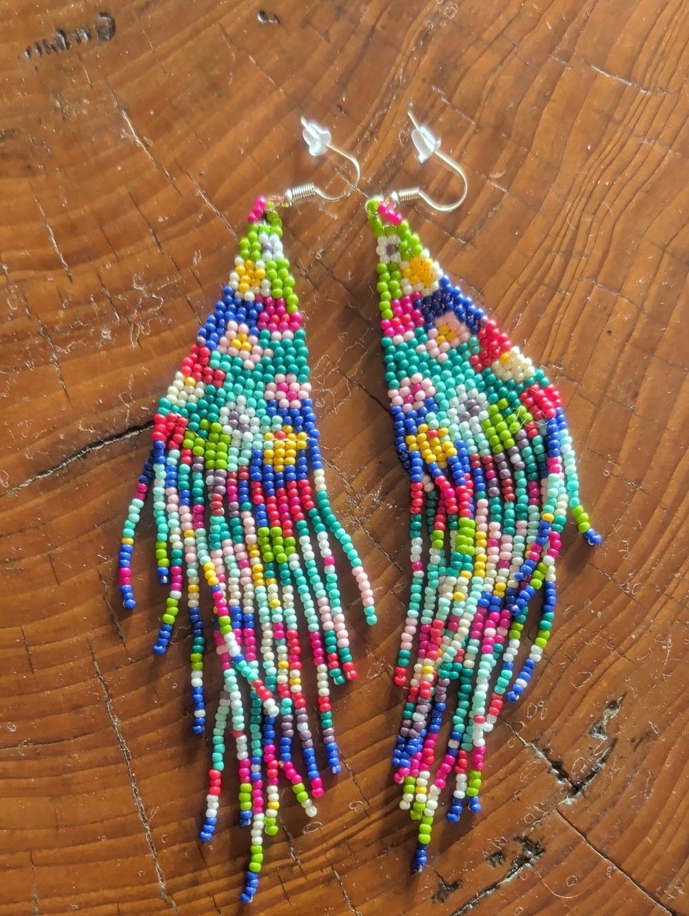 Colorful Beaded Fringe Earrings - Multicolor